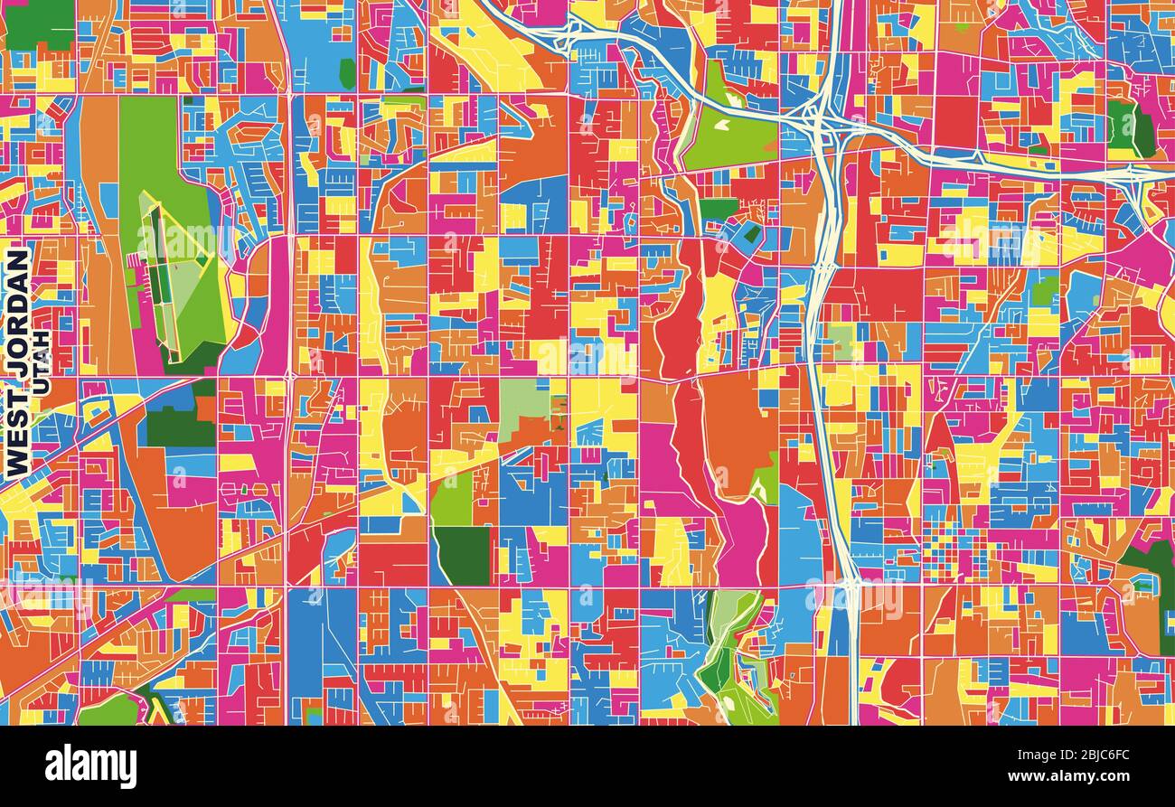 Colorful vector map of West Jordan, Utah, USA. Art Map template for selfprinting wall art in