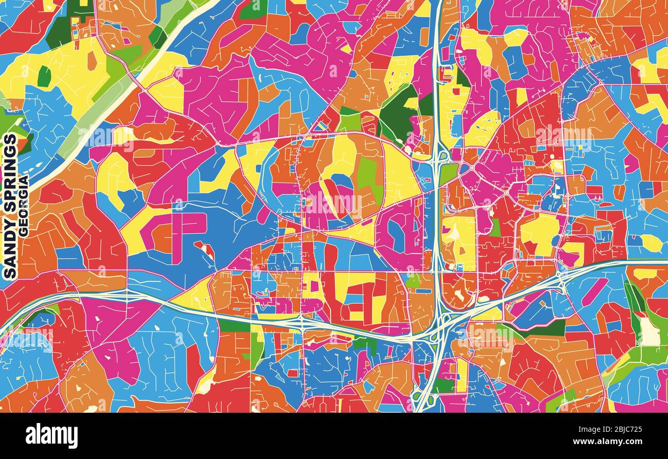 Colorful vector map of Sandy Springs, USA. Art Map template