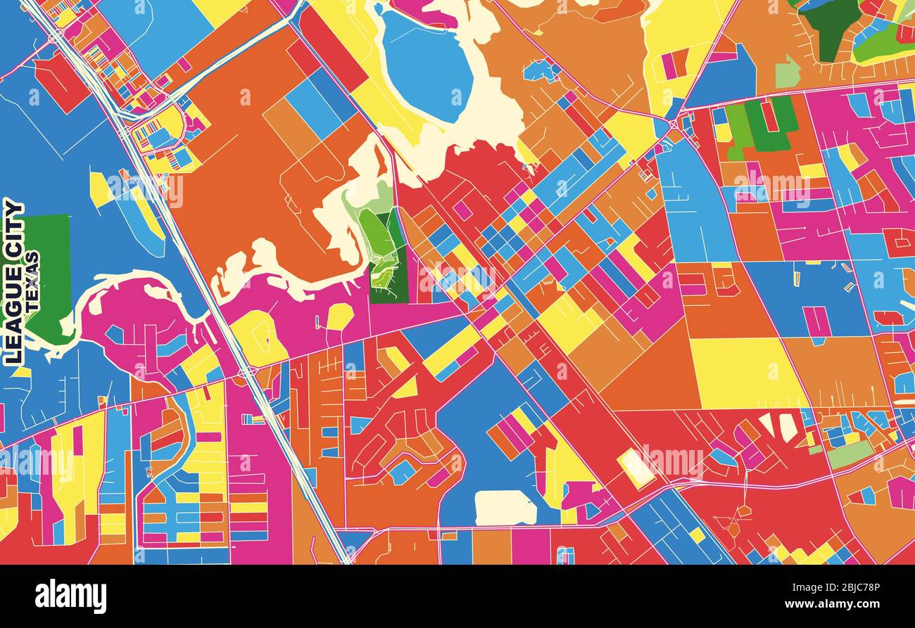 Colorful vector map of League City, Texas, USA. Art Map template for