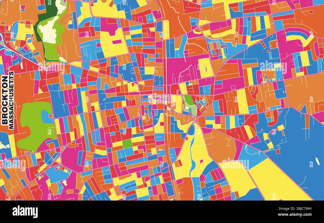Colorful vector map of Brockton, Massachusetts, USA. Art Map template