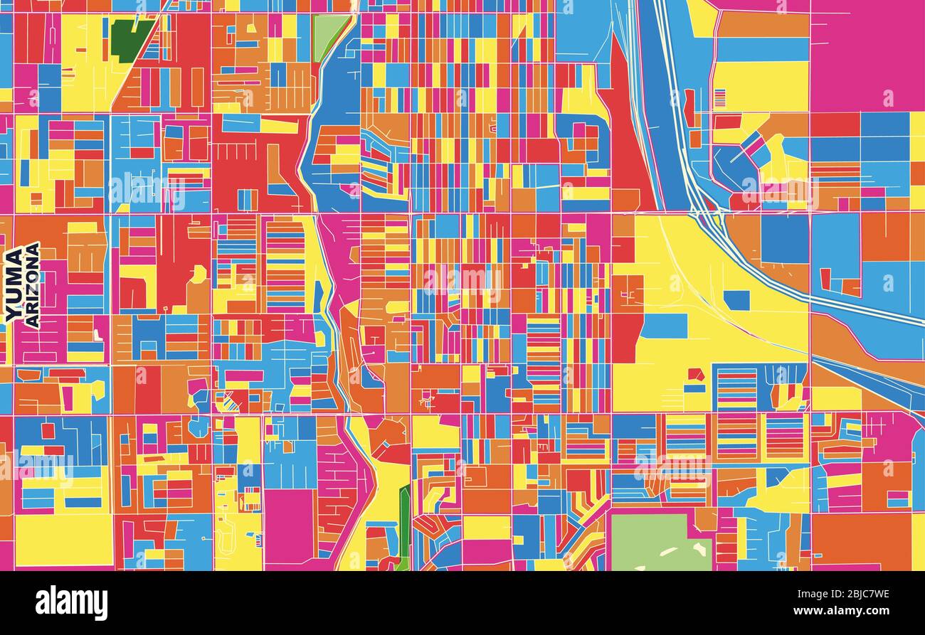 Colorful vector map of Yuma, Arizona, USA. Art Map template for