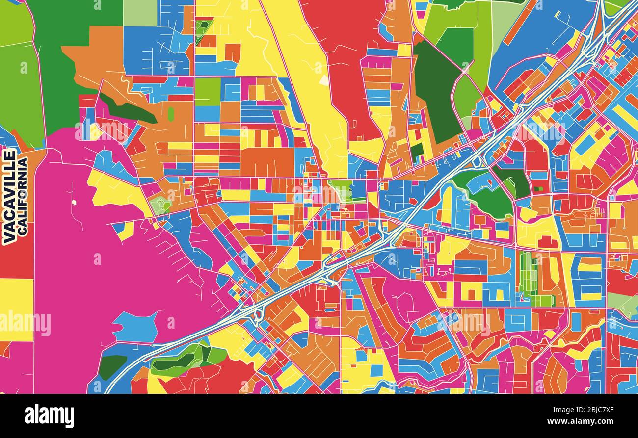 Colorful vector map of Vacaville, California, USA. Art Map template for ...