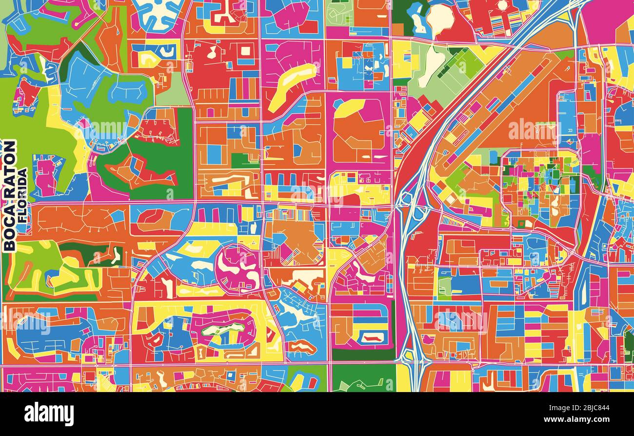 Colorful vector map of Boca Raton, Florida, USA. Art Map template for