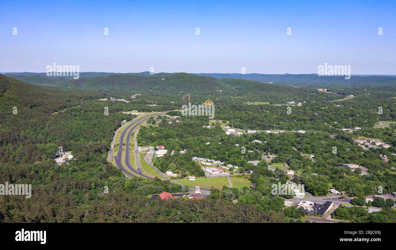 US-70 and Magic Springs seen to the East from Hot Springs Mountain Tower, Hot Springs National Park, Arkansas, USA Stock Photo