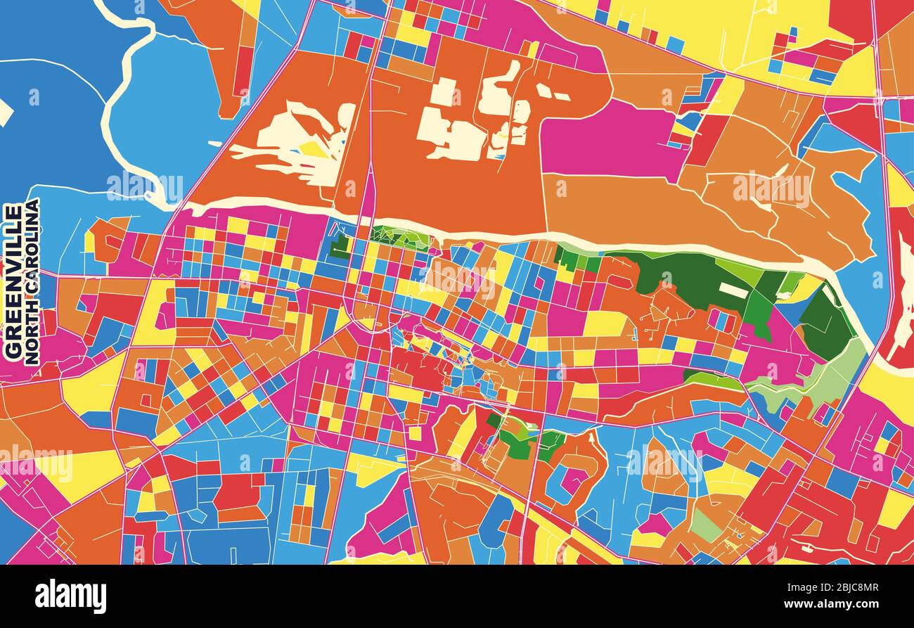 Colorful vector map of Greenville, North Carolina, USA. Art Map