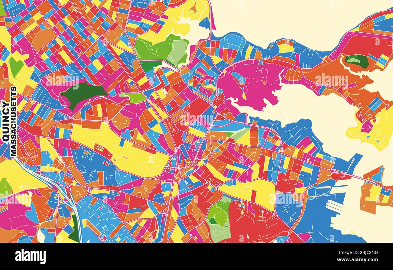 Colorful vector map of Quincy, Massachusetts, USA. Art Map template for