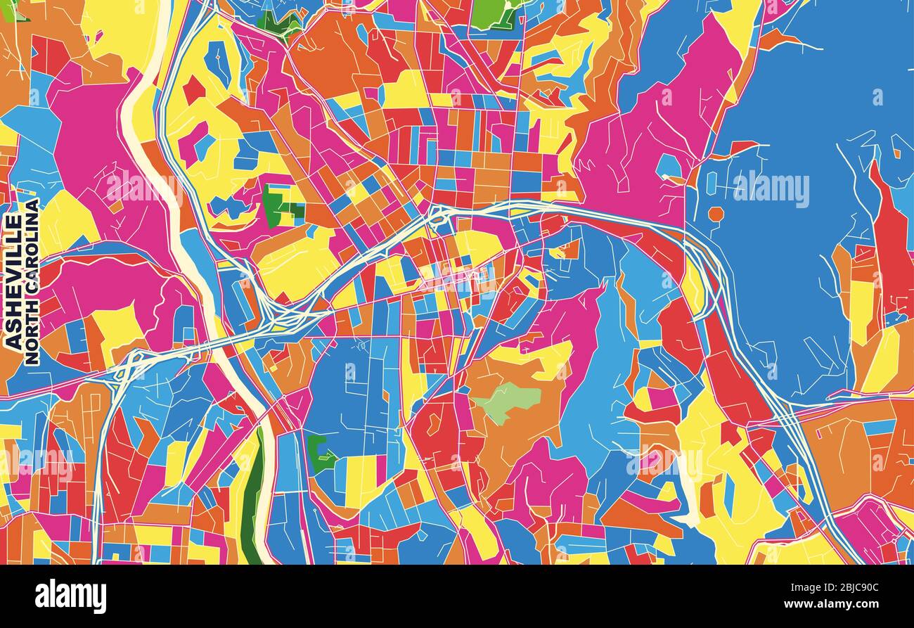 Colorful vector map of Asheville, North Carolina, USA. Art Map template