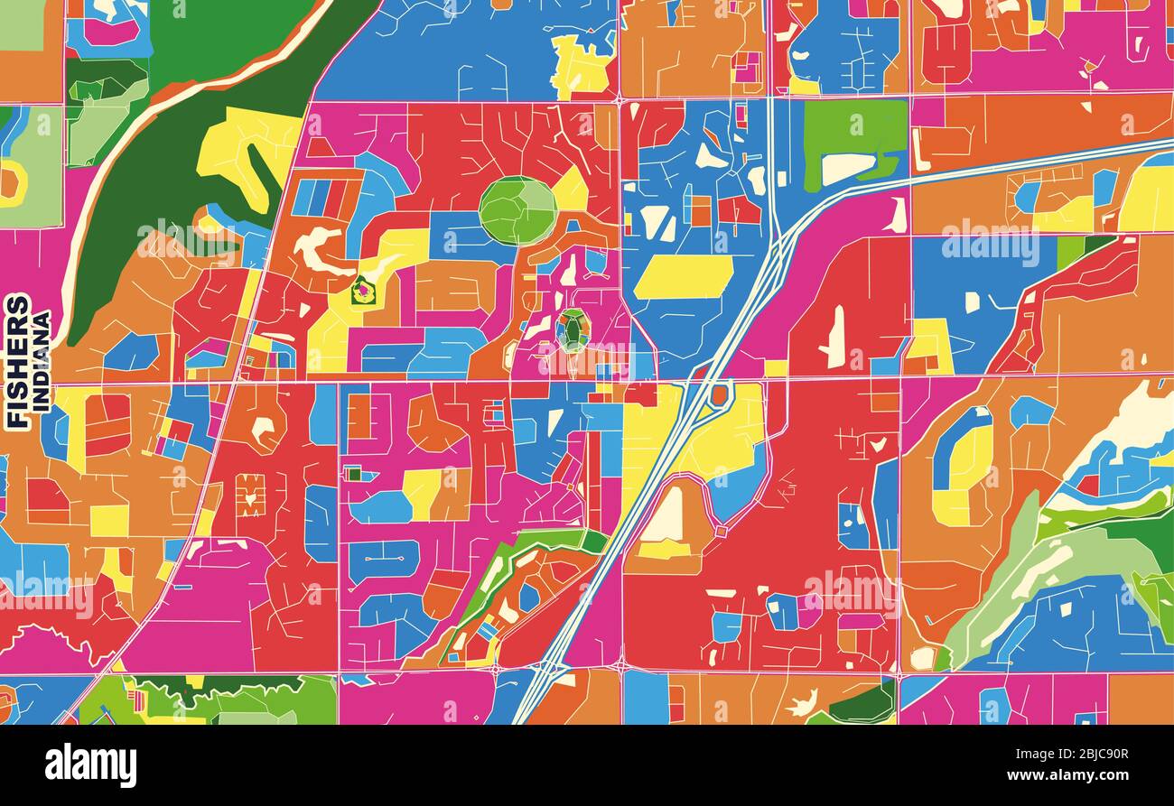 Colorful vector map of Fishers, Indiana, USA. Art Map template for 