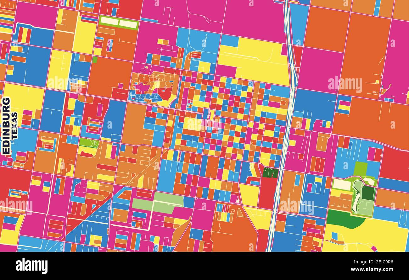 Colorful vector map of Edinburg - Colorful Vector Map Of Edinburg Texas Usa Art Map Template For Selfprinting Wall Art In Landscape Format 2BJC9R6