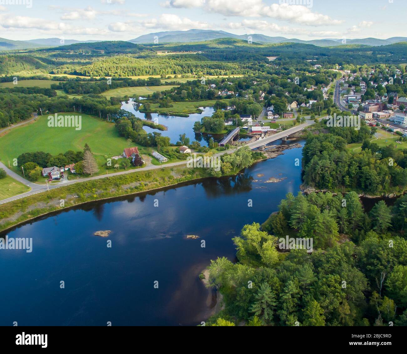 The Ammonoosuc River flows into the Connecticut River in the village of