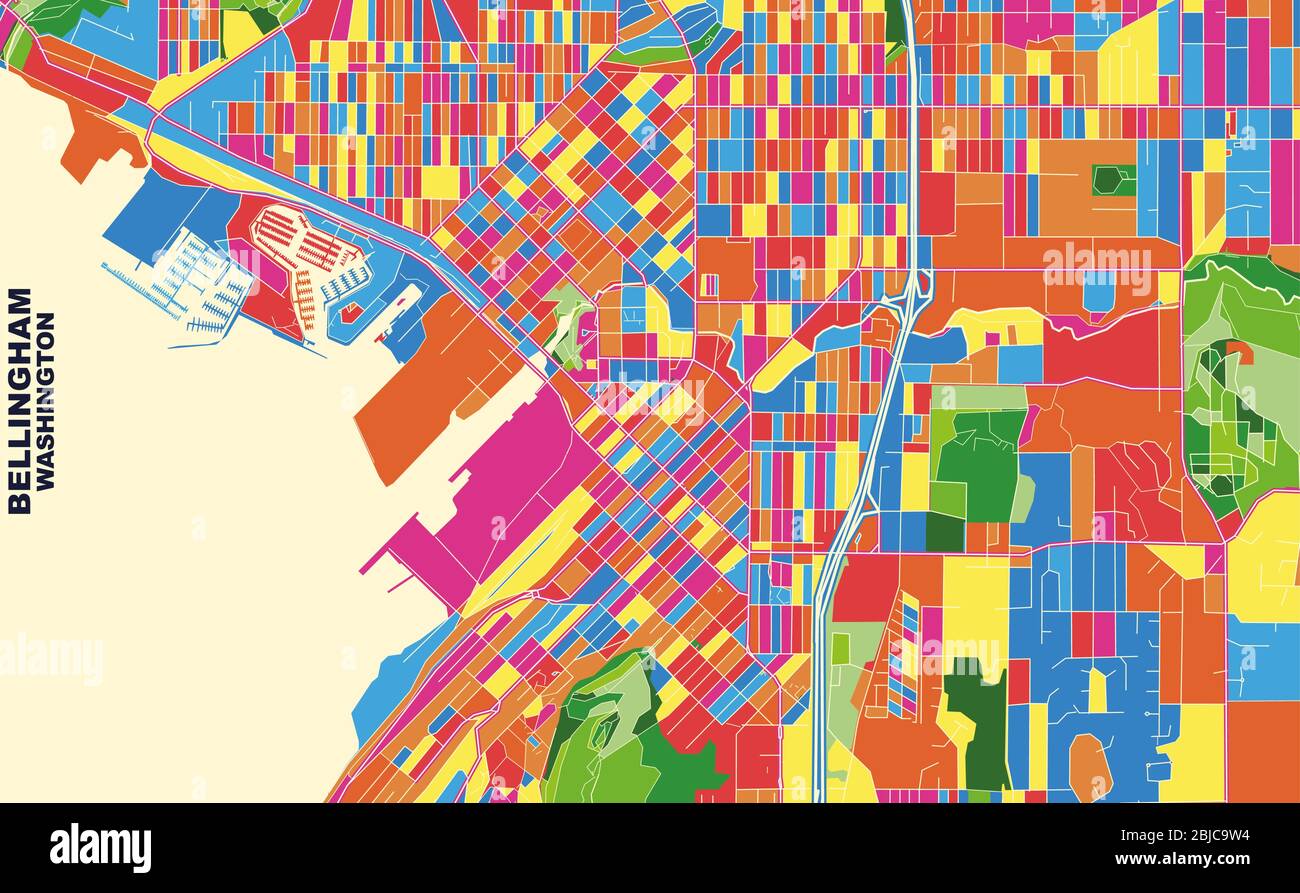 Colorful vector map of Bellingham, Washington, USA. Art Map template 