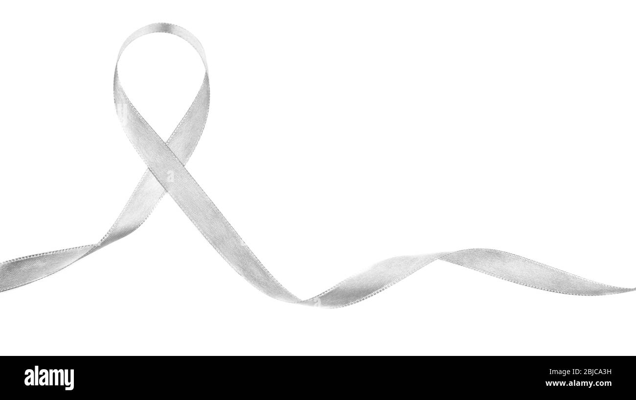 Grey ribbon on white background. Brain cancer, diabetes, asthma concept Stock Photo