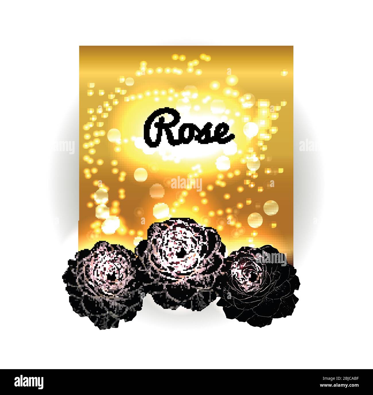 Gold bokeh background with black roses. Golden space and roses. Vector illustration. Vintage red & black background. Stock Vector
