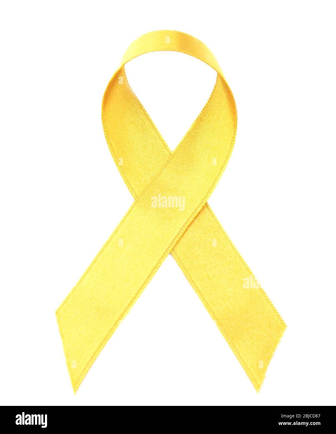 Golden ribbon isolated on white. Children cancer concept Stock Photo