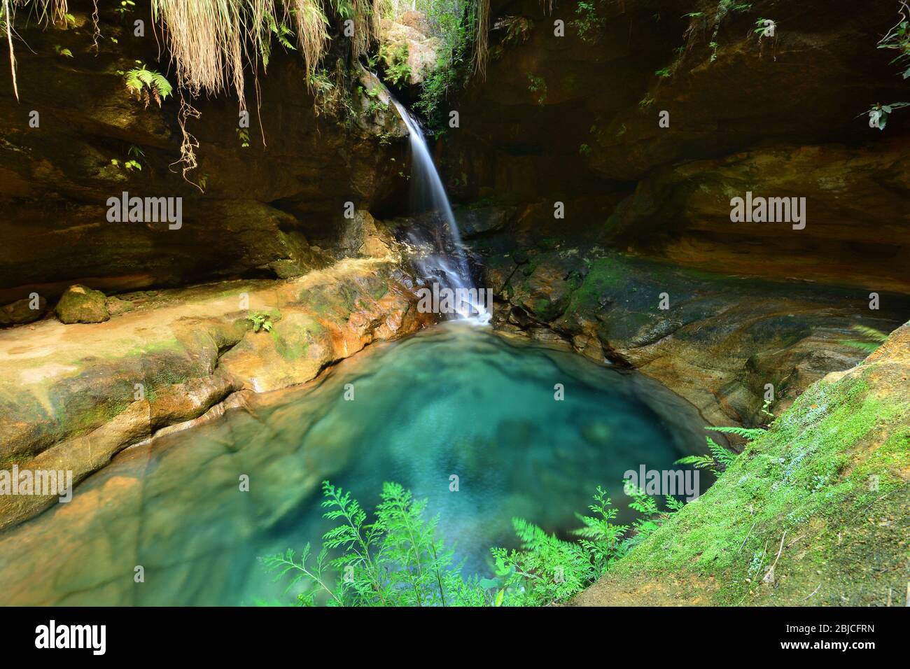 Scenic view of the Cascade des Nymphes, blue natural pool at Isalo National Park, Madagascar Stock Photo