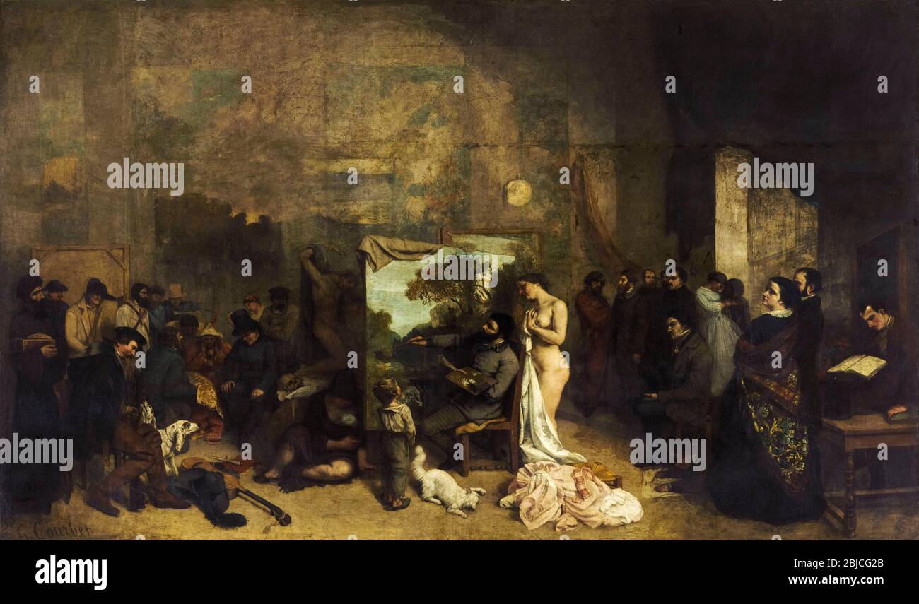 Gustave Courbet, painting, The Artist's Studio: a real allegory summing up seven years of my artistic and moral life Between 1854 and 1855, 1854-1855 Stock Photo