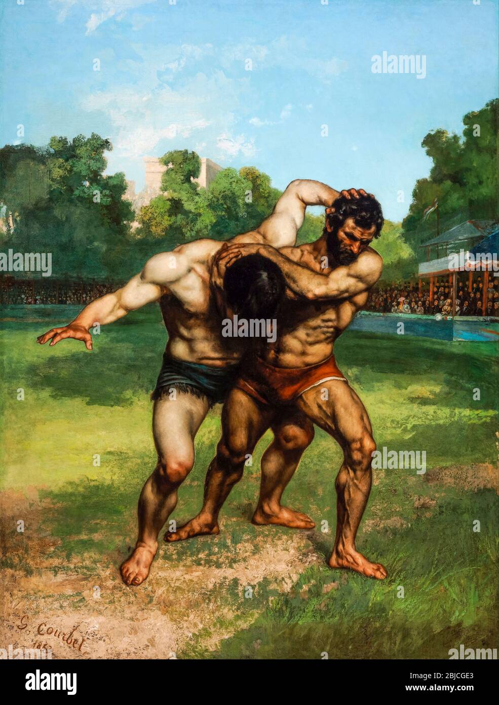 The Wrestlers, painting by Gustave Courbet, 1853 Stock Photo