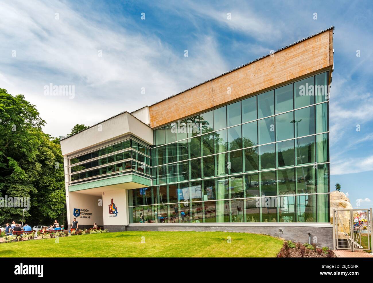 Spa center, using geothermal waters, Uniejów Thermal Park, in Uniejów in Wielkopolska or Greater Poland region, Poland Stock Photo