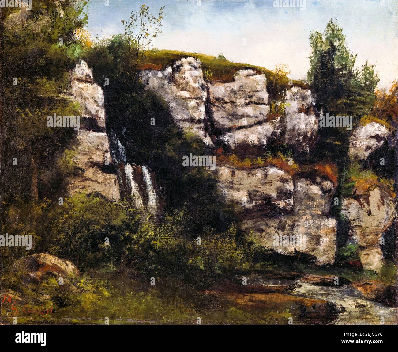 Gustave Courbet, Landscape with Rocky Cliffs and a Waterfall, painting, 1872 Stock Photo