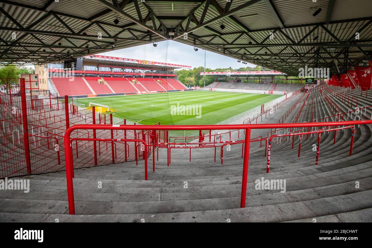 Berlin Germany 29th Apr 2020 A View Into The Stadium An Der Alten Forsterei The Home Stadium Of The Bundesliga Football Club 1 Fc Union Berlin Shows Empty Standing Blocks And Abandoned Lawns