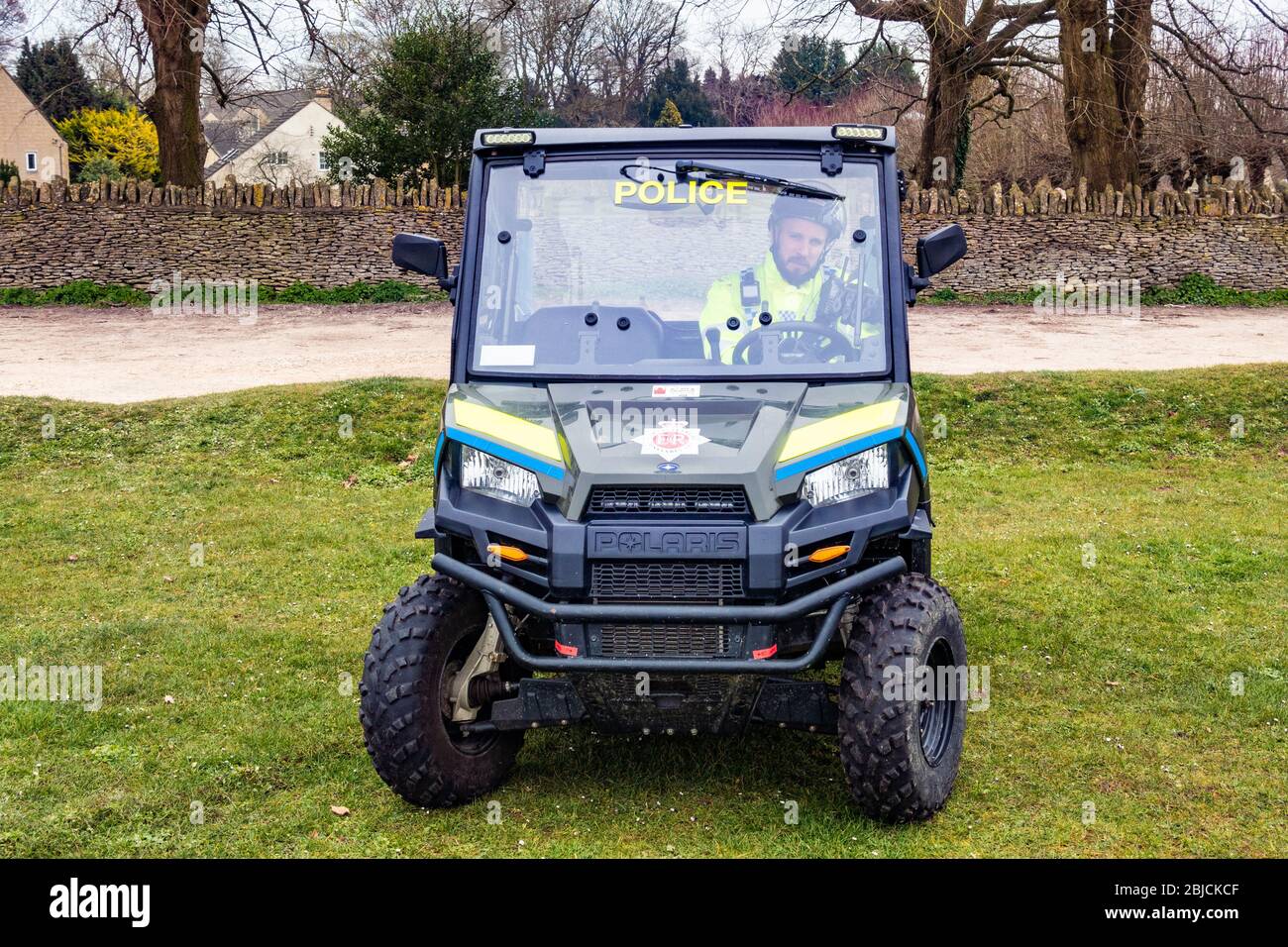 A police officer in a new all terrain vehicle during lockdown in the UK Stock Photo