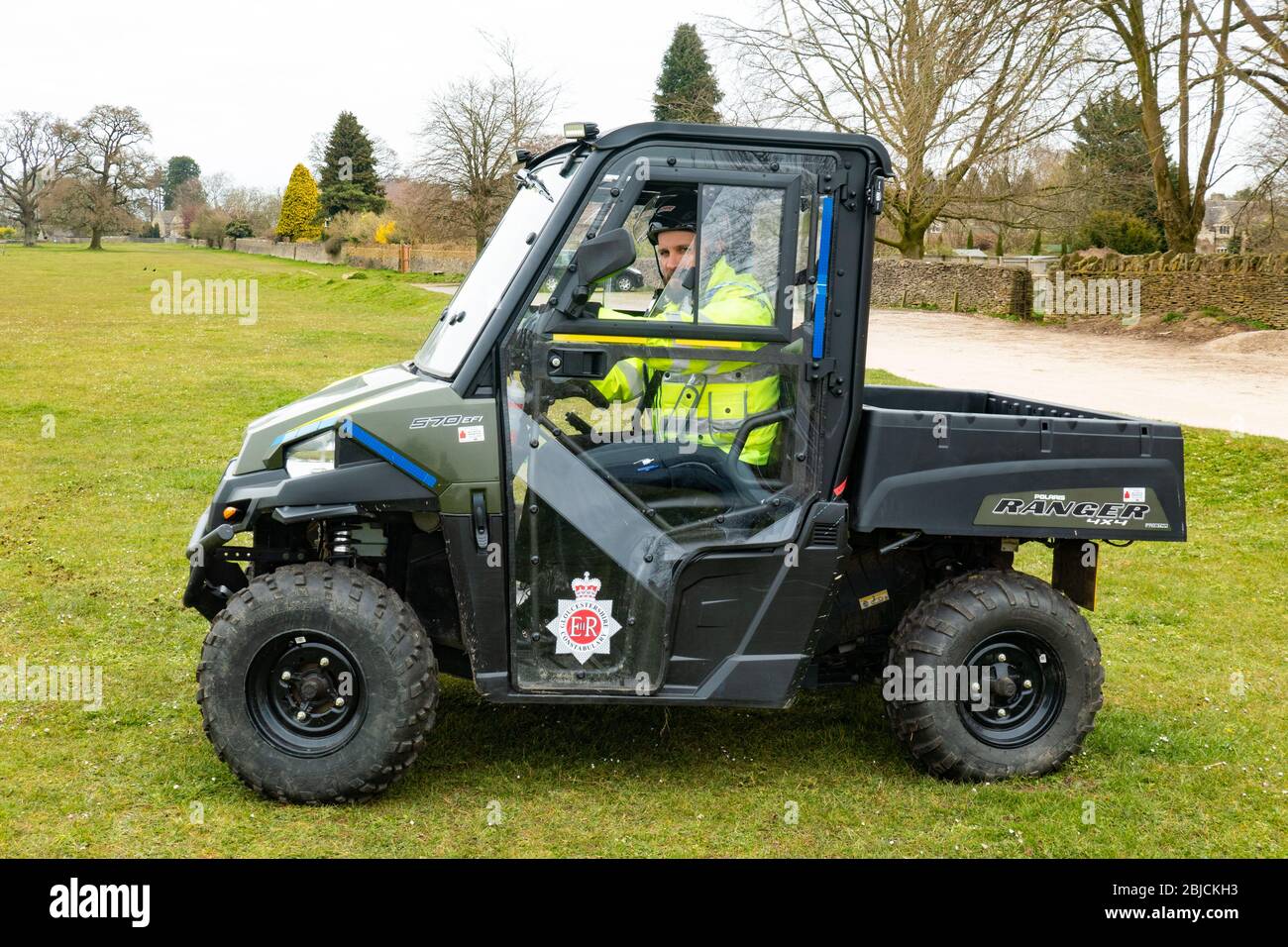 A police officer in a new all terrain vehicle during lockdown in the UK Stock Photo