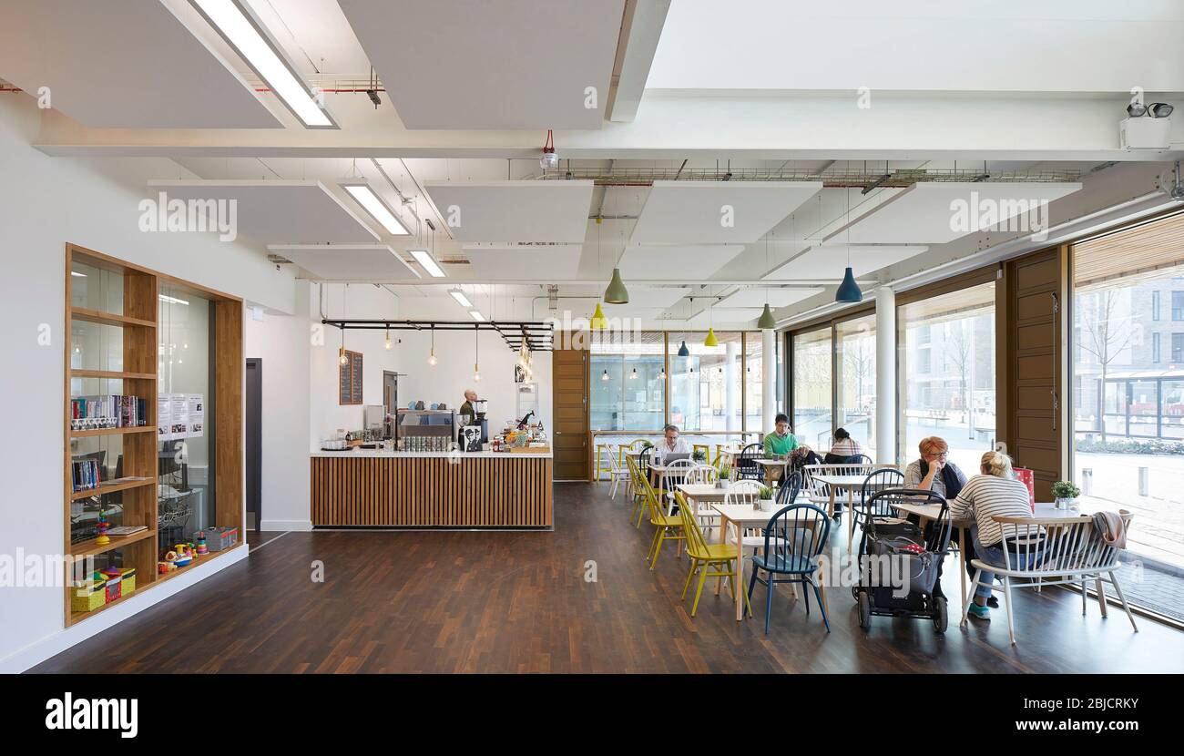 Hub's ground floor cafe. Mulberry Park Community Hub, Bath, United