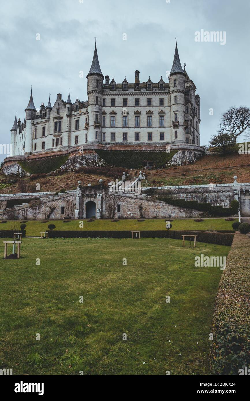Dunrobin Castle, a stately home in Sutherland, in the Highland area of Scotland, and the family seat of the Earl of Sutherland and the Clan Sutherland Stock Photo