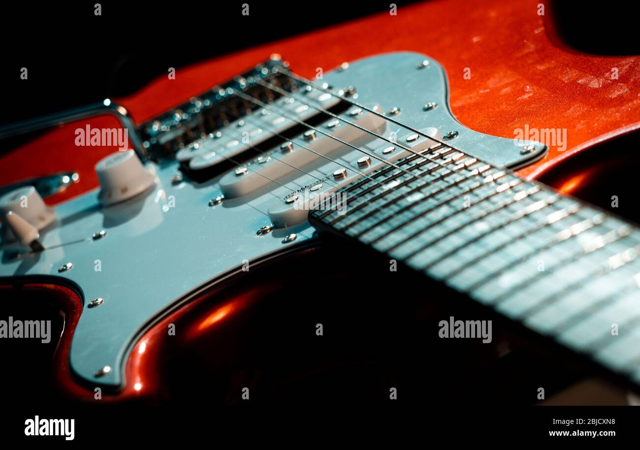 Detail of a Red Stratocaster Design Copy Electric Guitar, Electric
