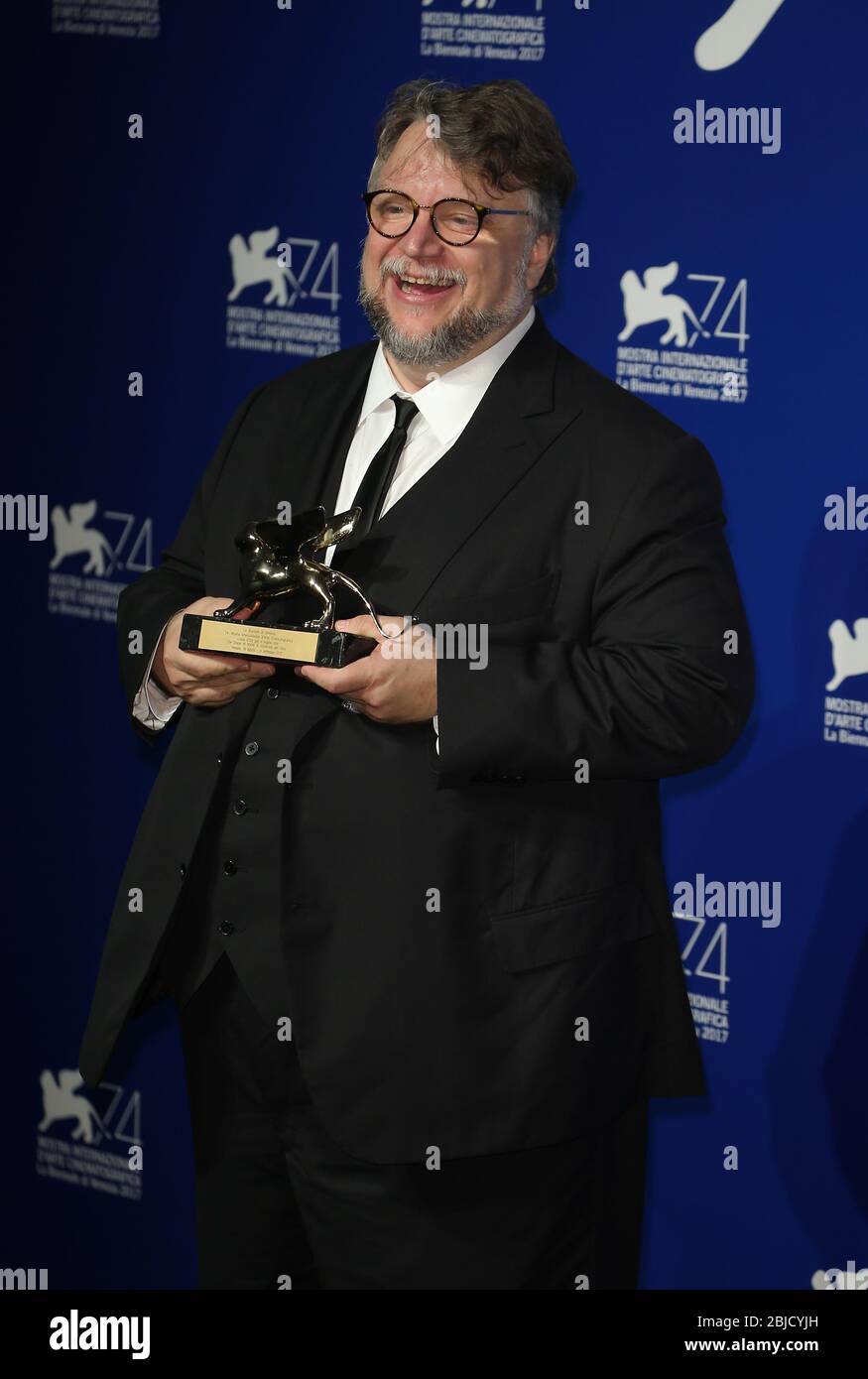 Venice, Italy. 09 September, 2017: Guillermo del Toro poses with the Golden Lion for Best Film Award for 'The Shape Of Water' Stock Photo