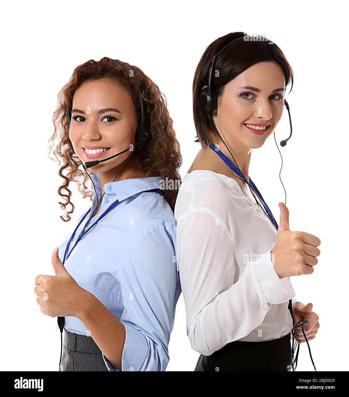 Technical support call center dispatchers on white background Stock