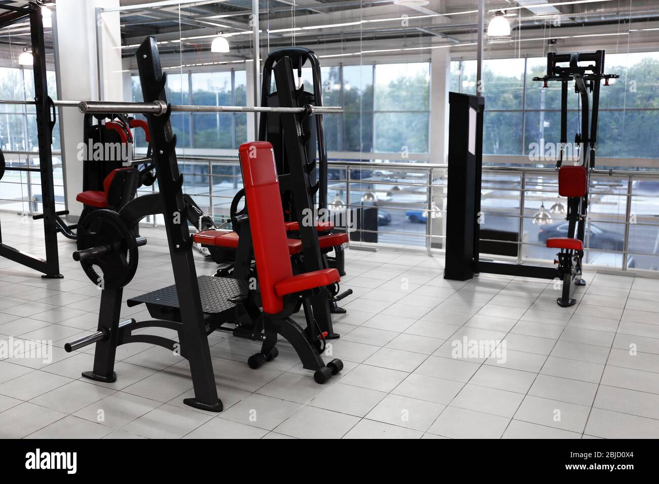 Weight lifting machines in gym Stock Photo Alamy