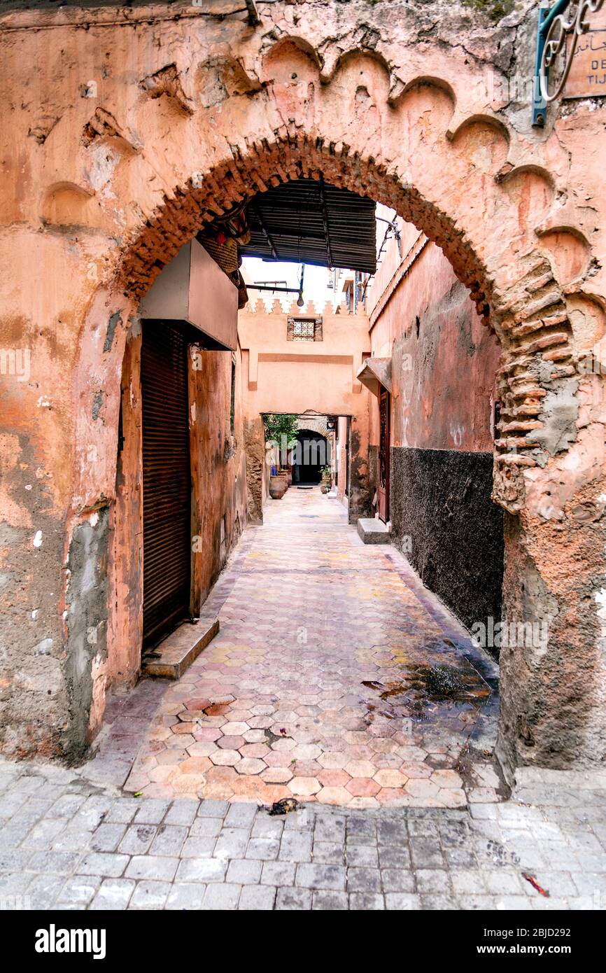 Deteriorated archway in Marrakesh, Morocco Stock Photo