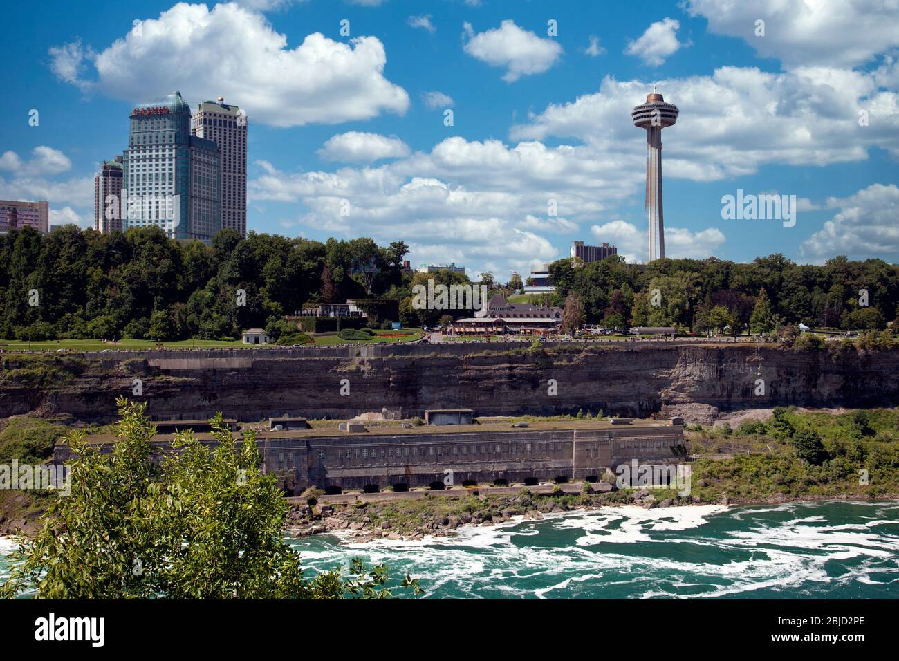 America, Canada, Ontario, New York, view of American side of Niagara Falls to the city of Niagara Falls in Ontario, Canada, North America Stock Photo