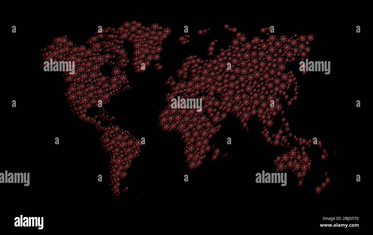 World map made with red virus. Pandemic, coronavirus concept. 3D render. Stock Photo