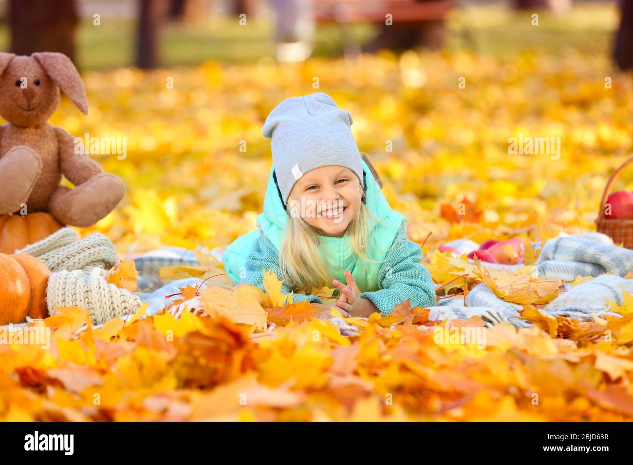 Cute little girl in beautiful autumn park Stock Photo - Alamy