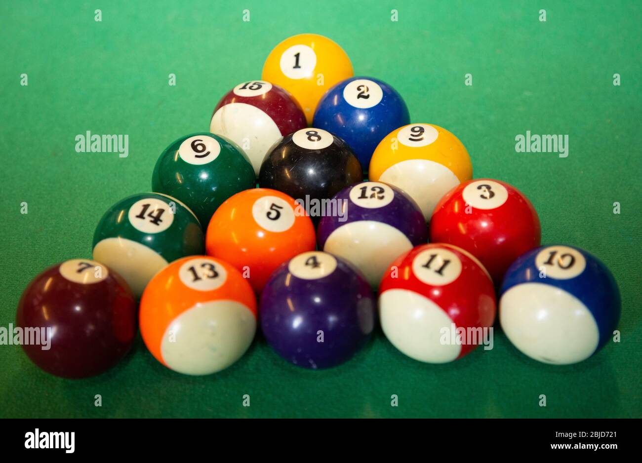 Pool balls in triangle Stock Photo