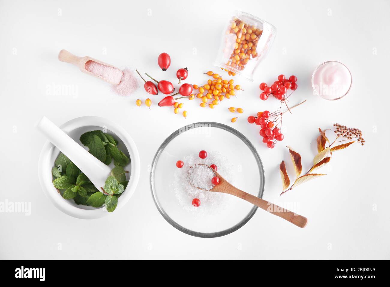 Natural ingredients for homemade cosmetics on white background Stock ...