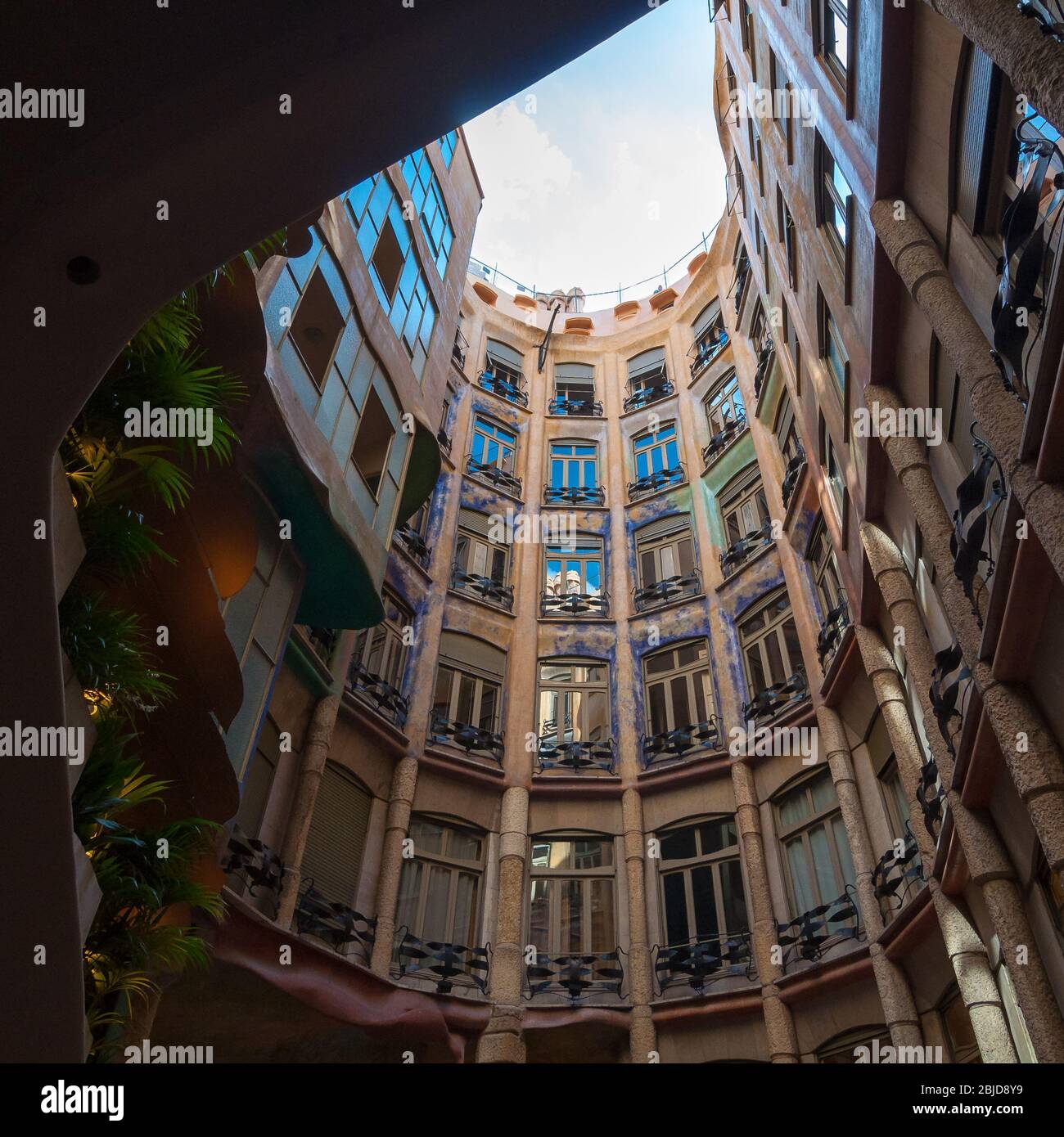 Barcelona, Spain - September 19, 2014: Exterior of the Casa Mila - La Pedrera by Antonio Gaudi. View from bottom to top. Part of the UNESCO World Heri Stock Photo