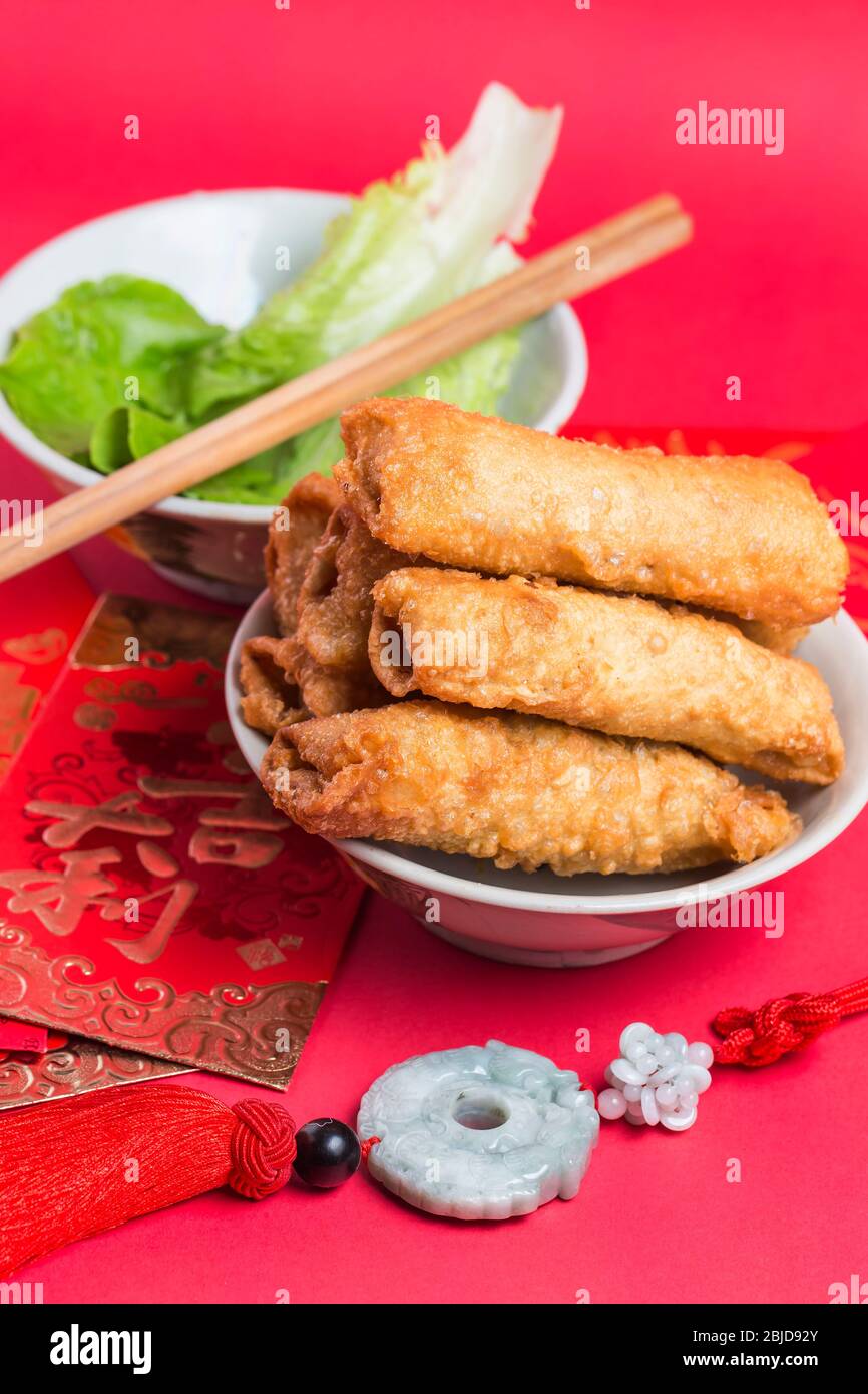 Chinese New Year Red Envelope Chinese Is Happy To Good Luck The Chinese Spring Rolls Stock Photo Alamy