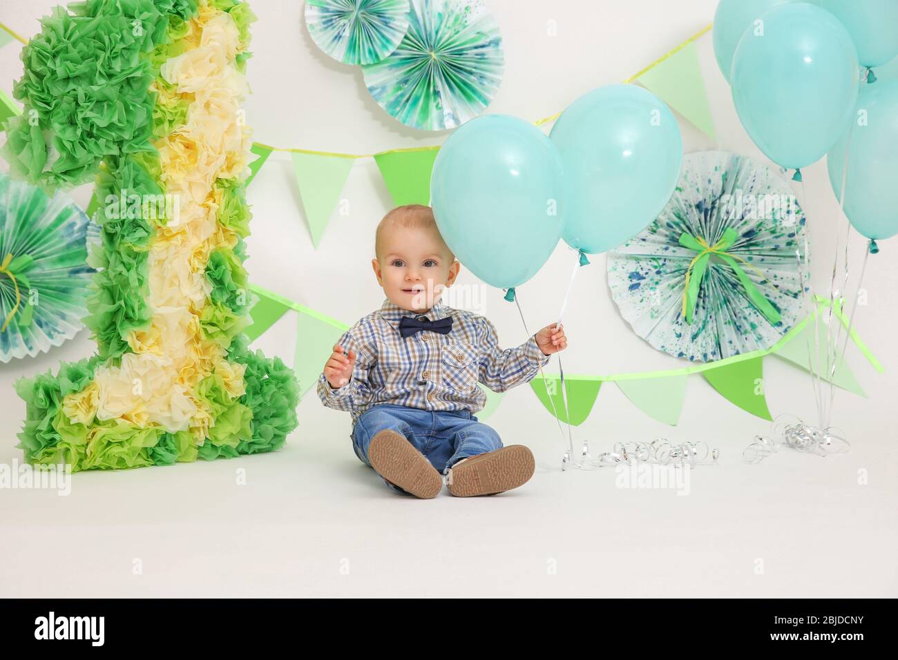 Cute Baby Boy On Birthday Decor Background Stock Photo Alamy Cute Baby Boy On Birthday Decor Background Stock Photo Alamy
