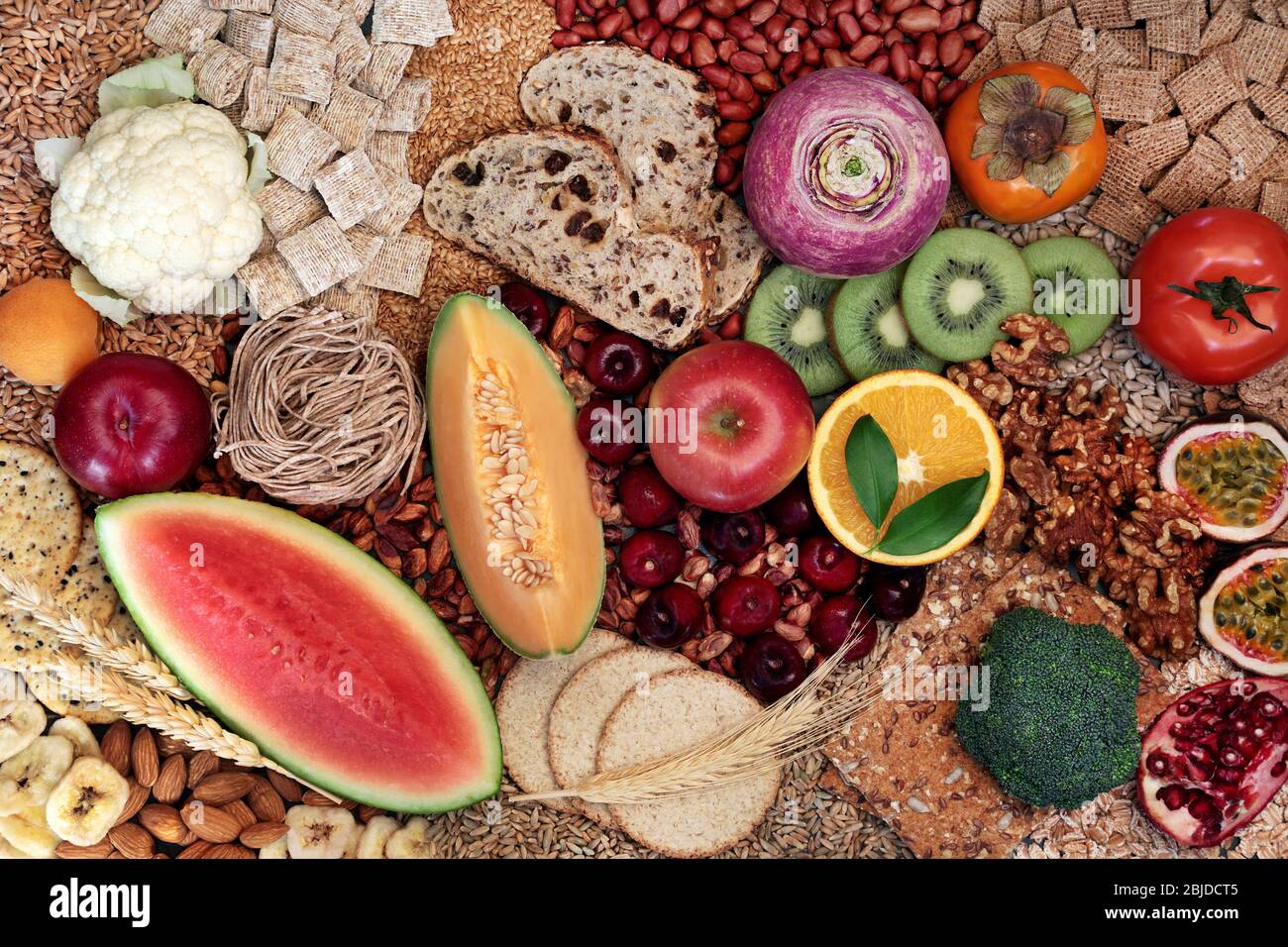 High fibre health food concept with super foods high in antioxidants, omega 3, vitamins and