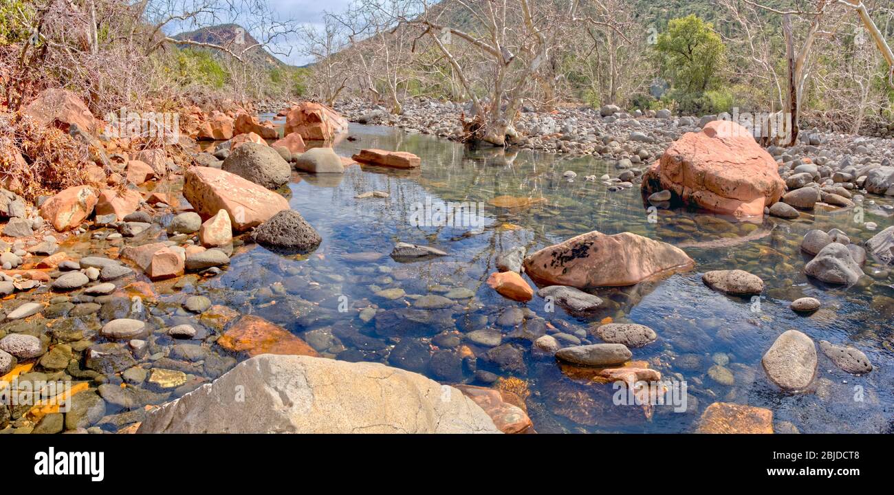 View of Dry Beaver Creek that runs through Woods Canyon south of Sedona AZ. Stock Photo