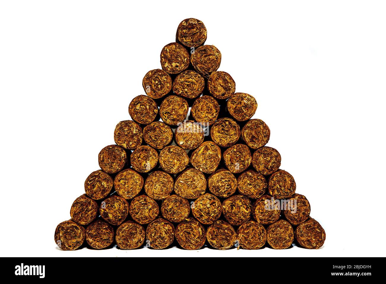 Cigars: Cuban Cigars, Hand rolled traditional tobacco product. White background. Symbol of luxury lifestyle and relaxation. Stock Photo