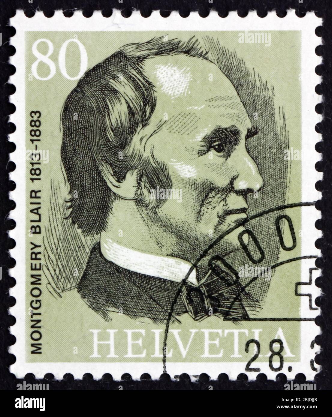 SWITZERLAND - CIRCA 1974: a stamp printed in the Switzerland shows Montgomery Blair, the Founder of the UPU, circa 1974 Stock Photo