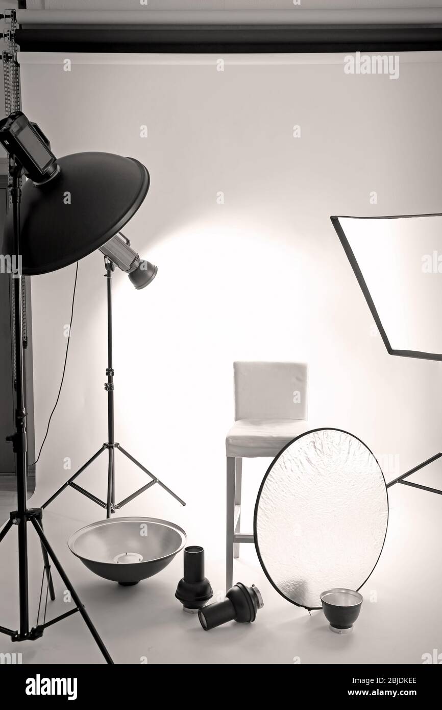 Professional photo studio with lighting equipment Stock Photo Alamy