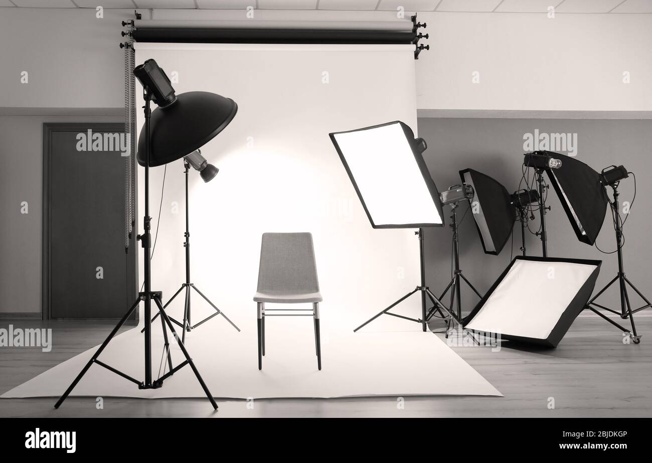 Professional photo studio with lighting equipment Stock Photo Alamy