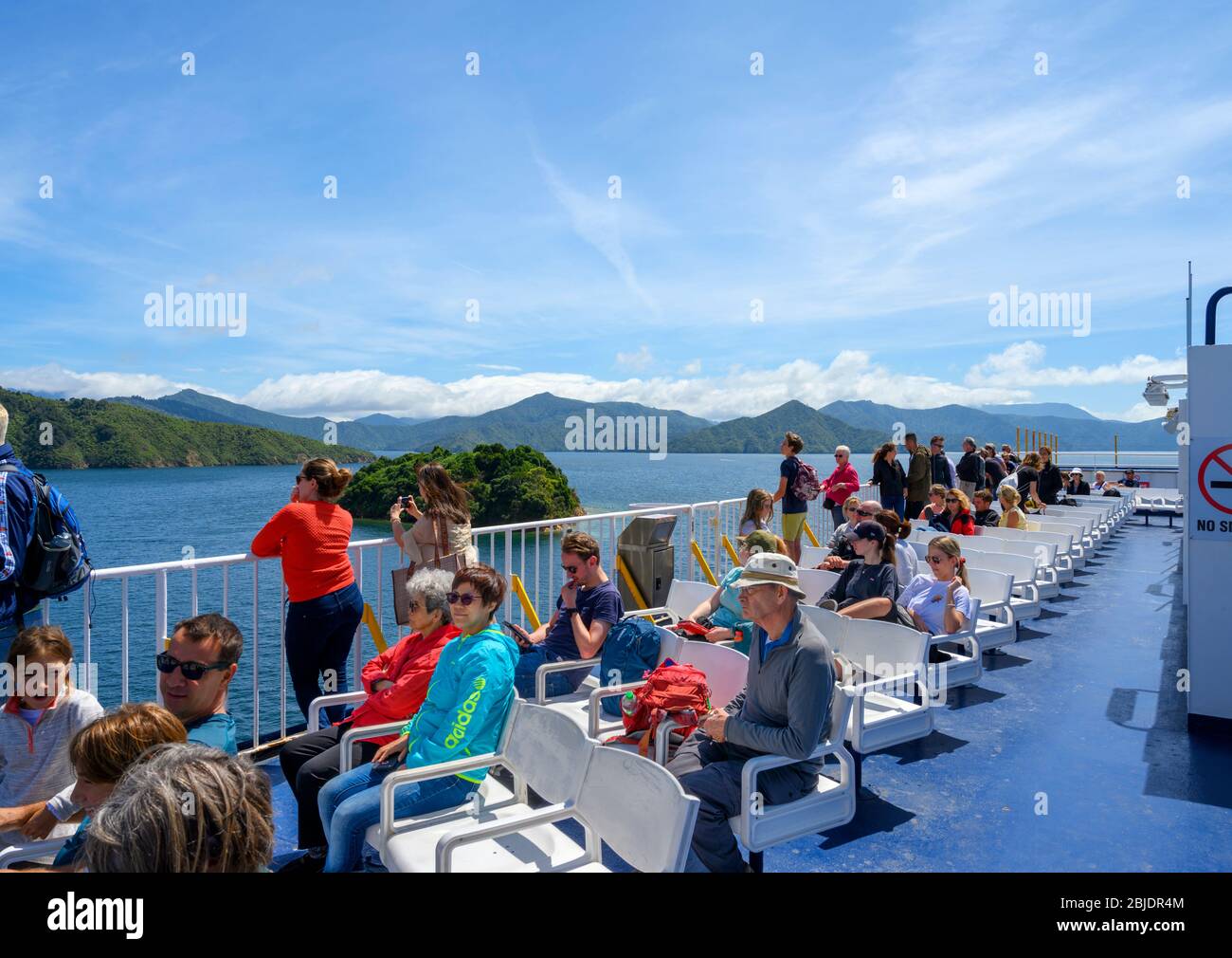 Marlborough Sounds from the deck of the Wellington to Picton ferry, South Island, New Zealand Stock Photo