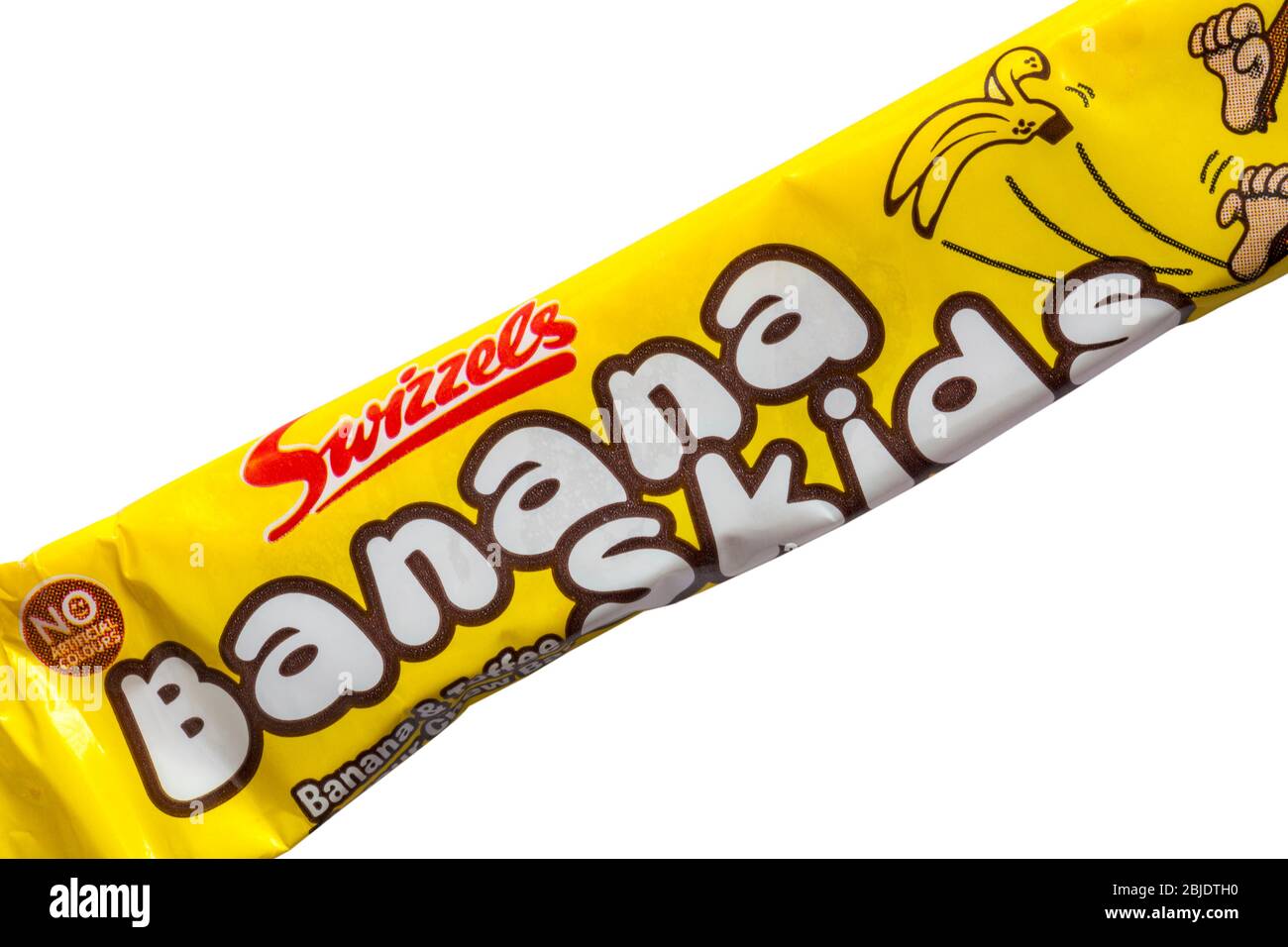 Swizzels banana skids banana & toffee flavour chew bar set on white background Stock Photo