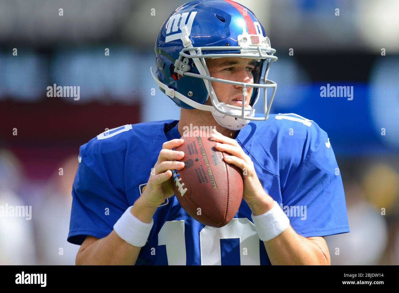 16 September 2012: New York Giants quarterback Eli Manning (10) during a week 2 NFL NFC matchup between the Tampa Bay Buccaneers and New York Giants a Stock Photo
